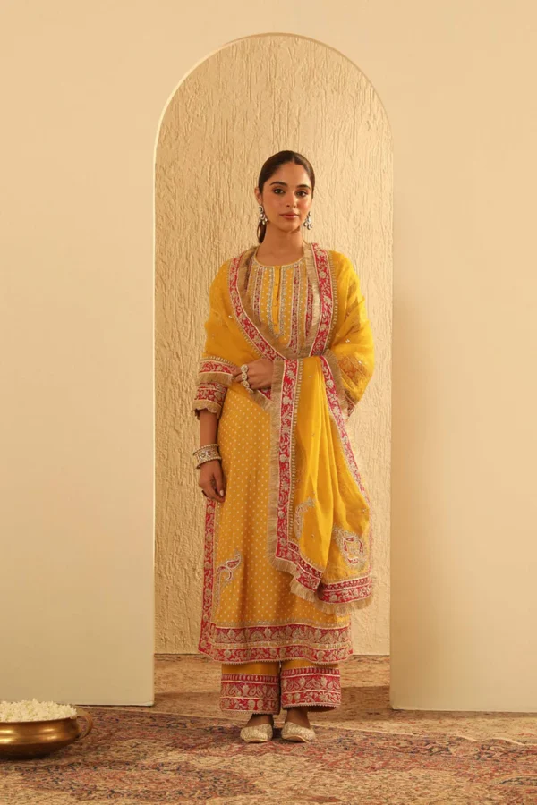 Gautami Kapoor In Aleena - Heirloom Mustard A-line Kurta With Palazzo And Dupatta