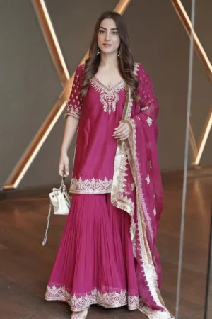 Kulvir Kaur In Aaira - Rani Hotpink Short Kurta With Garara And Dupatta