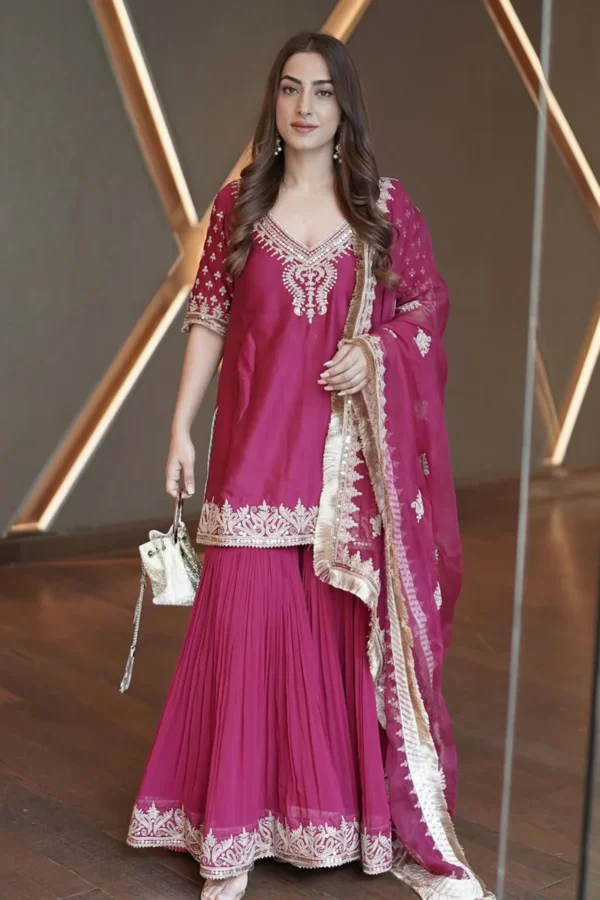 Kulvir Kaur In Aaira - Rani Hotpink Short Kurta With Garara And Dupatta